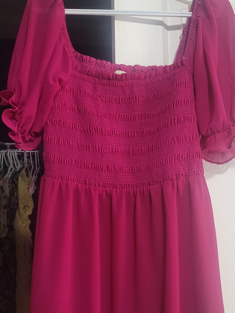 Wayf Fuchsia Pink Smocked Mini Dress
